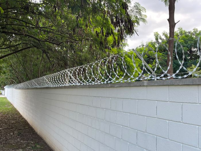 Concertina espiral instalada em muro de terreno extenso